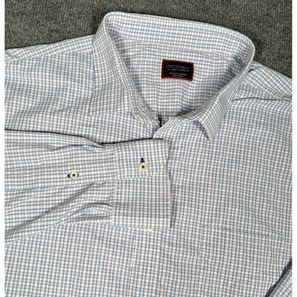 UNTUCKIT MENS 3XL PERFORMANCE BLUE PINK WHITE CHECK BUTTON DOWN STRETCH SHIRT